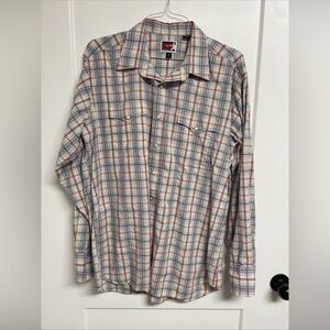 VTG 90s Panhandle Slim Pearl Snap Plaid Brooks & Dunn Western XL White Red Blue